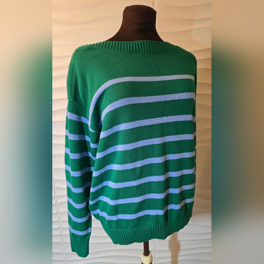 💚💜LOFT Green and Lavender Striped Sweater Size Large